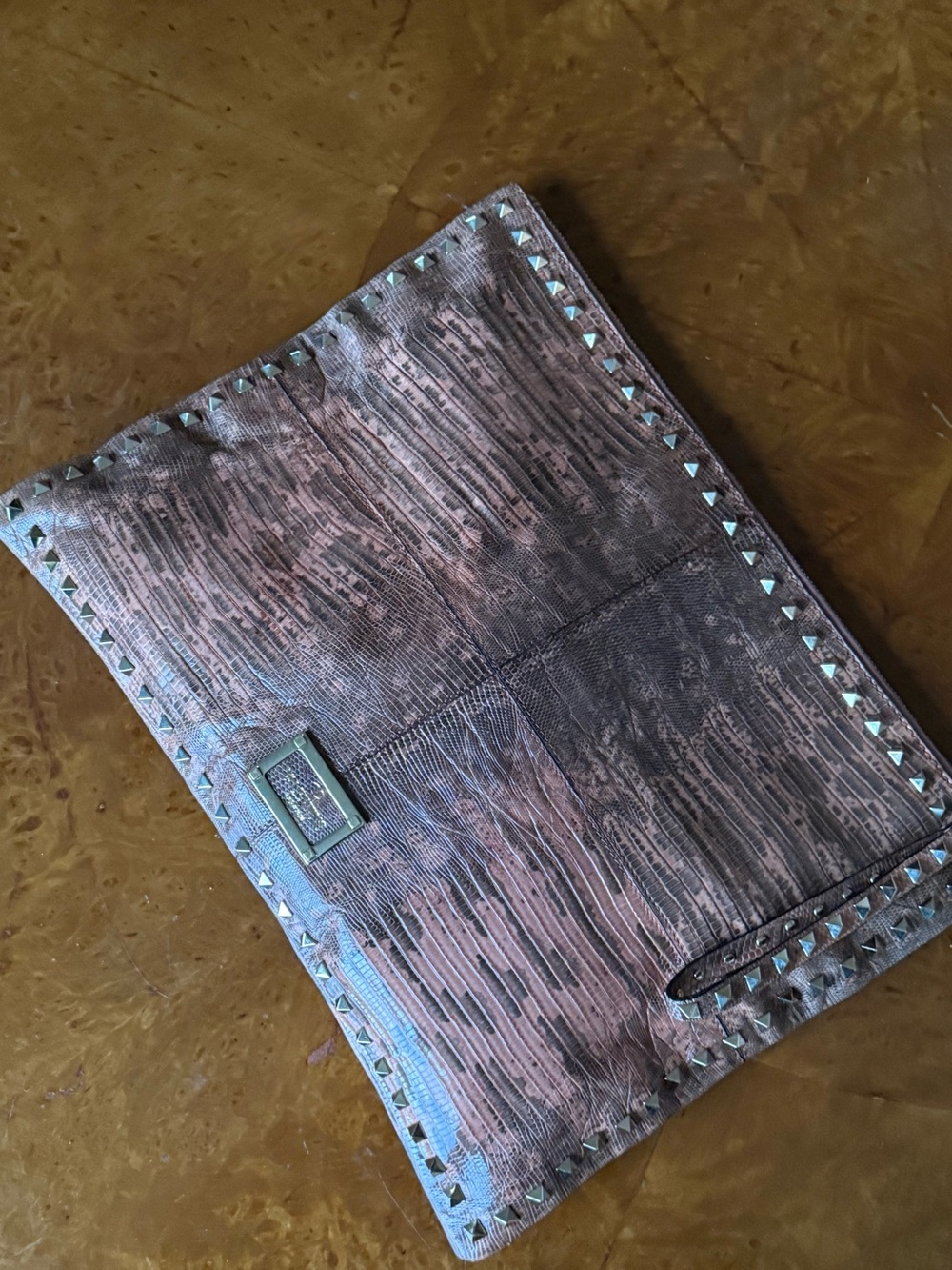 Valentino Garavani Rockstud Large Lizard Effect Clutch Bag